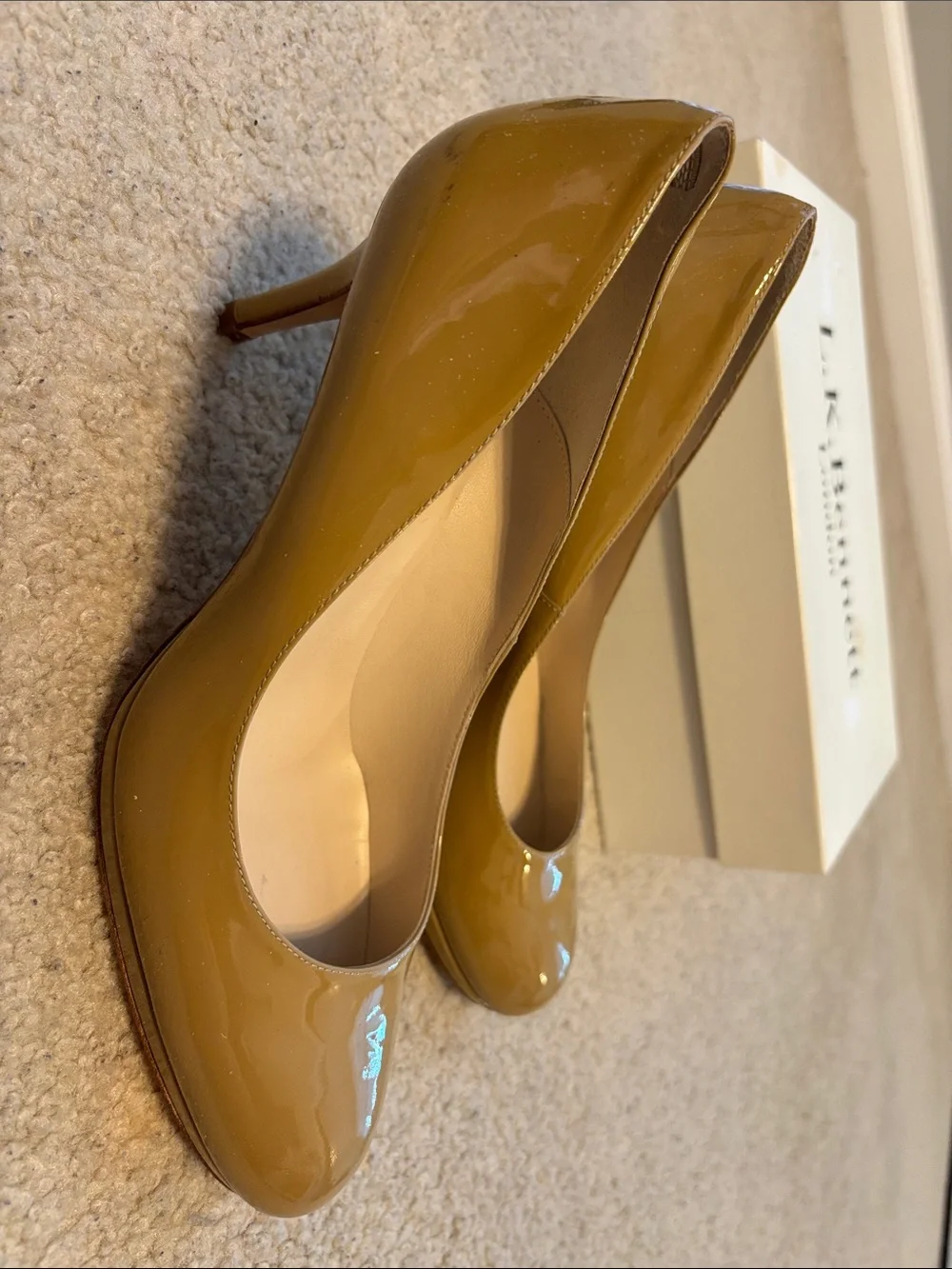 LK Bennett Glossy Patent Leather Pumps in Mustard Brown